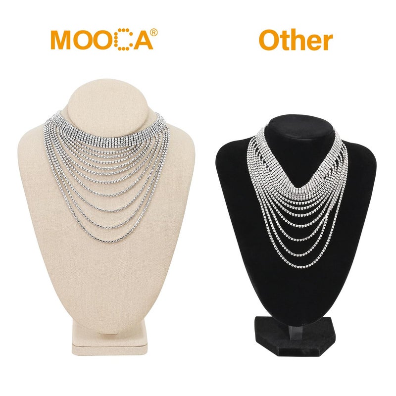 MOOCA Necklace Chain Jewelry Bust Display Holder Stand, Display Necklace Mannequin, Necklace Bust Jewelry Bust Stand, Pendant Chain Organizer for Women 8" W x 4 1/4" D x 11 1/4" H, Tan Linen - Image 3